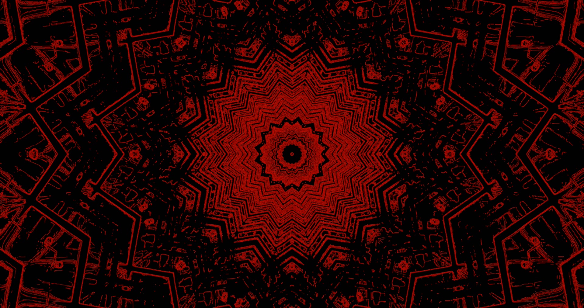 Donker Rooi Mandala Neon Tonnel 4K UHD 60fps Skermbeskermer Skootrekenaar