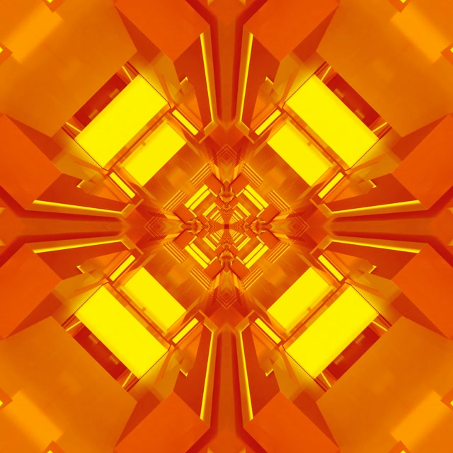 Neon Tonnel Oranje Kaleidoskoop VJ Loop 1:1 Vierkant 60fps Skermbeskermder