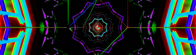 Neon tonnel kaleidoskoop skermbespaarder 32:9 ultrawide 60fps VJLoops windows 10 kleurvolle geometriese