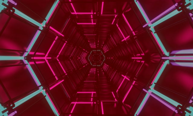 Neon Tonnel Seshoek Rooster VJLoops 5:3 Wyd 60fps Skermbespaarder Pienk Groen