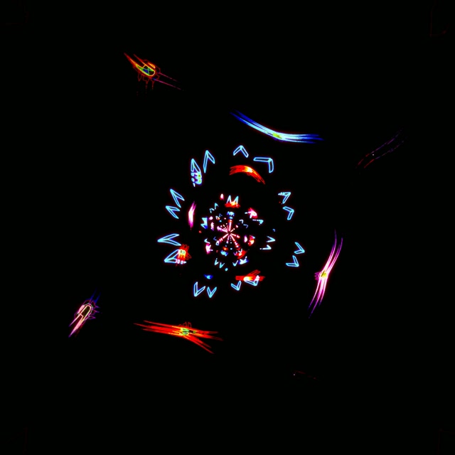 1:1 Square 60fps neon tunnel screensaver - fractal starburst vortex motion background