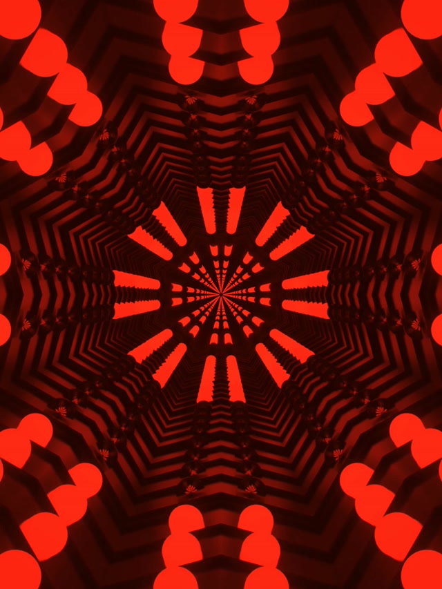 Rooi Fraktaal Kaleidoskoop Neon Tonnel 3:4 iPad Portret 60fps Skermbespaarder VJLoops