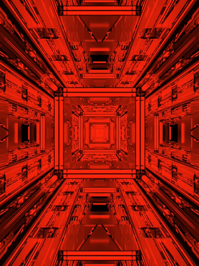 Rooi Neon-tonnel VJ Loop Fraktaal Vierkant Vorteks 3:4 iPad-portret 60fps Skermbeveiliging