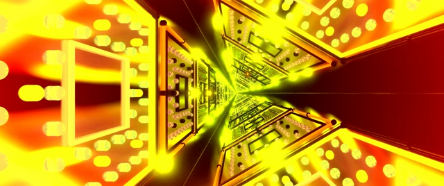 Neon Tonnel PCB Stroombaan Geel Goud VJLoops 2.39:1 Cinemascope 60fps Skermsaver