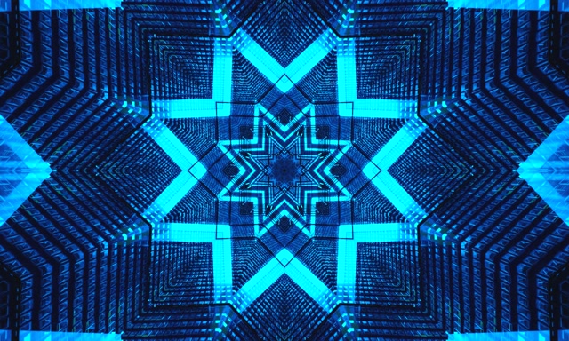 Blou neon tonnel skermbespaarder 5:3 wyd 60fps geometriese ster patrone VJLoops windows 10