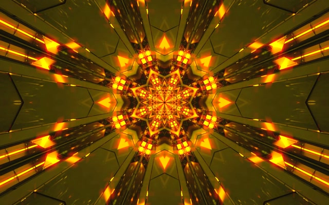 VJ Loop Neon Tonnel Goue Kaleidoskoop Ster Uitbarsting 60fps 16:10 MacBook Sluimerskerm