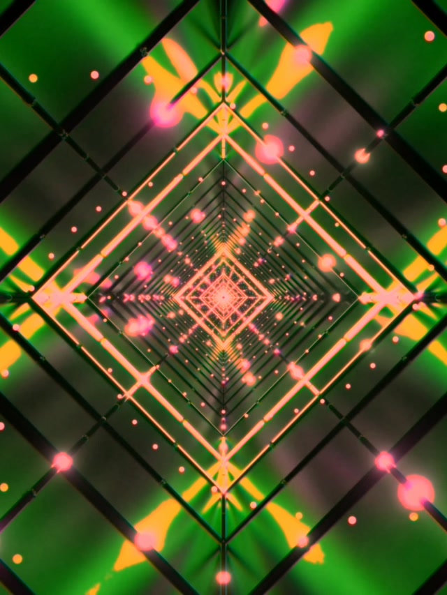 Neon Tonnel Pienk Groen Diamant Rooster VJLoops 3:4 iPad Portret 60fps Skermbespaarder