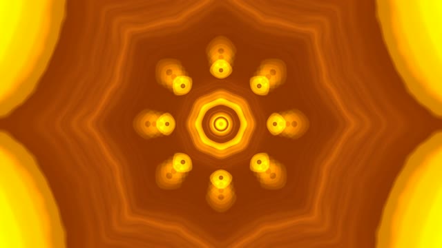 Golden neon tunnel 60fps with radiant concentric circles and glowing orbs