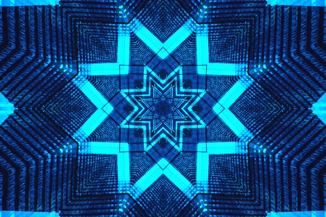 شاشة توقف نفق نيون سايبر أزرق 3:2 سيرفيس 60fps VJ loop نمط نجمة هندسي ويندوز 10