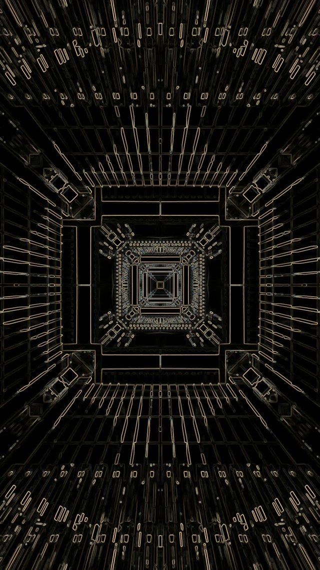 Neon Tunnel Gold Circuit Grid VJ Loop 9:16 Reels 60fps Screensaver