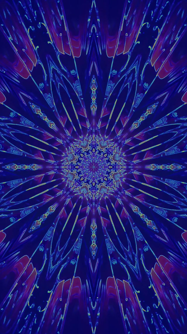 9:16 Reels 60fps Neon Tunnel Fractal Star Mandala Red Purple Screensaver Live Wallpaper