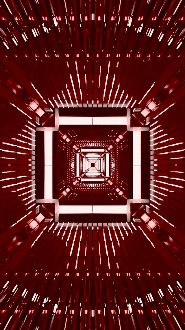 Red Neon Tunnel Vj Loop Glowing Square Vortex 9:16 Reels 60fps Screensaver