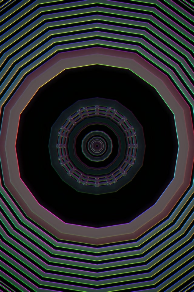 Neon tunnel spiraling octagon vortex 2:3 portrait 60fps screensaver VJ loop