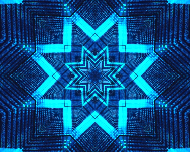 Túnel de neó blau calidoscopi estrella estalviapantalles windows 11 VJLoops 5:4 industrial 60fps