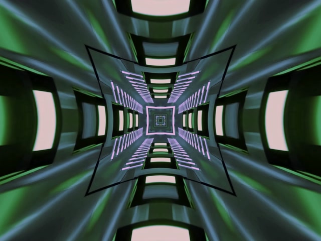 Neonový Tunel Zelený Růžový Čtverec Vortex VJ Loop 4:3 Classic 60fps Spořič