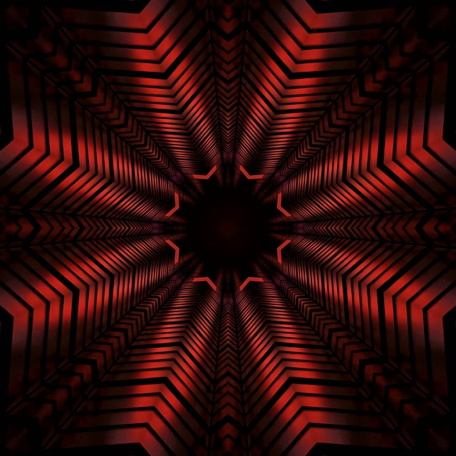 VJ loop Neonový Tunel Červená Hvězda Kaleidoskop 1:1 Square 60fps Spořič