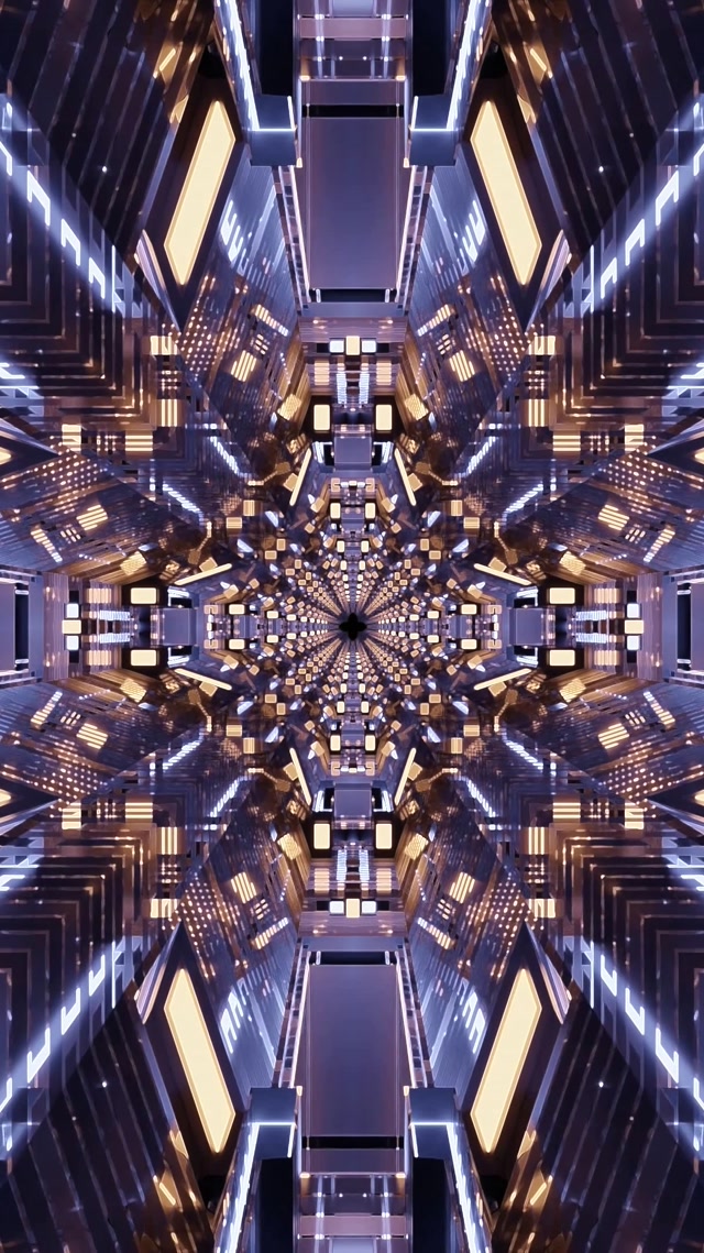 Neonový Tunel Kaleidoskop Kostková Mřížka VJLoops 9:16 Reels 60fps Šetřič Obrazovky
