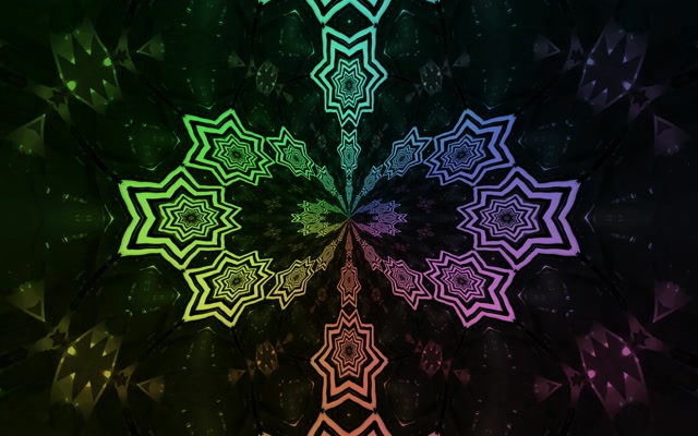 Neonový tunel duhová hvězda mandala VJ Loop 60fps 16:10 MacBook šetřič obrazovky