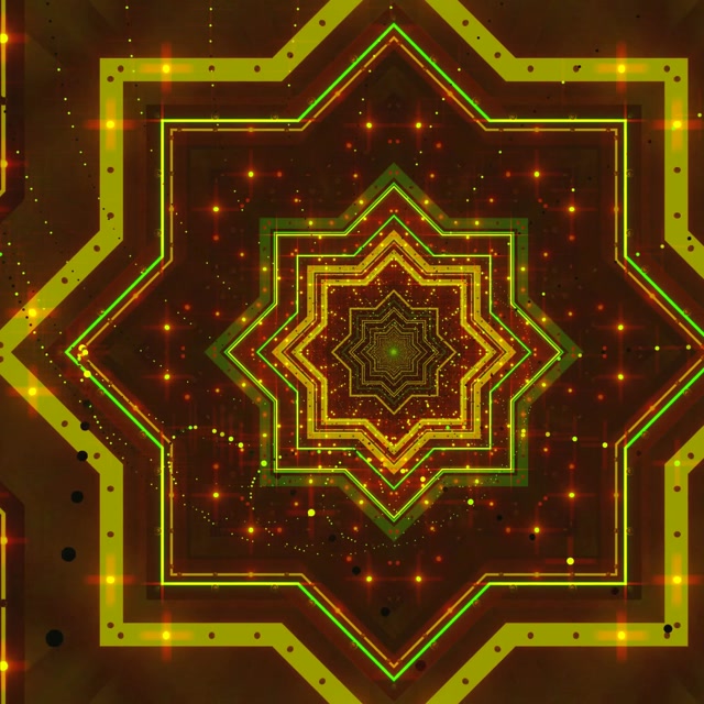 Neonový Tunel 8-Cípá Hvězda Vír Zlatočervený VJ Loop 1:1 Čtverec 60fps Šetřič Obrazovky