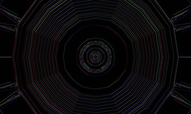 Neonový tunel vícebarevný desetiúhelník vír spořič obrazovky 60fps 5:3 široký Vj Loop