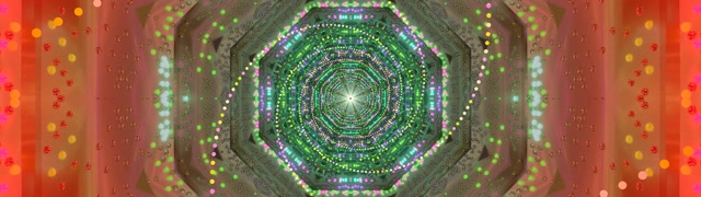 Neon Tunel Spořič 32:9 Super Ultrawide 60fps VJ Loop Zelený Bokeh Osmiúhelník