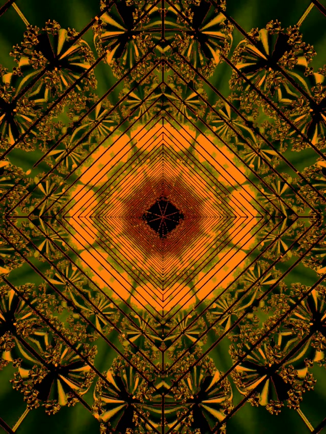 Oranžový Neon Tunel Spirálový Diamantový Vortex VJ Loop 3:4 iPad Portrait 60fps Spořič