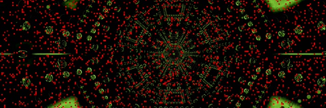 Twnnel Neon Troellfedd Mandala Picsel Coch 3:1 Triple Llydan 60fps Arbedwr Sgrin Vj Loop