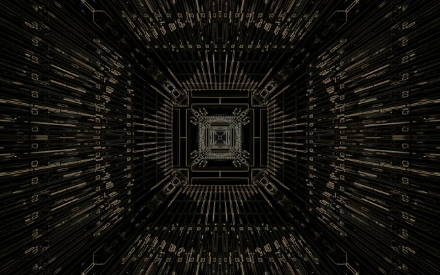 Tunnél Neon Gold Circuit Grid VJ Loop 60fps 16:10 MacBook Screensaver