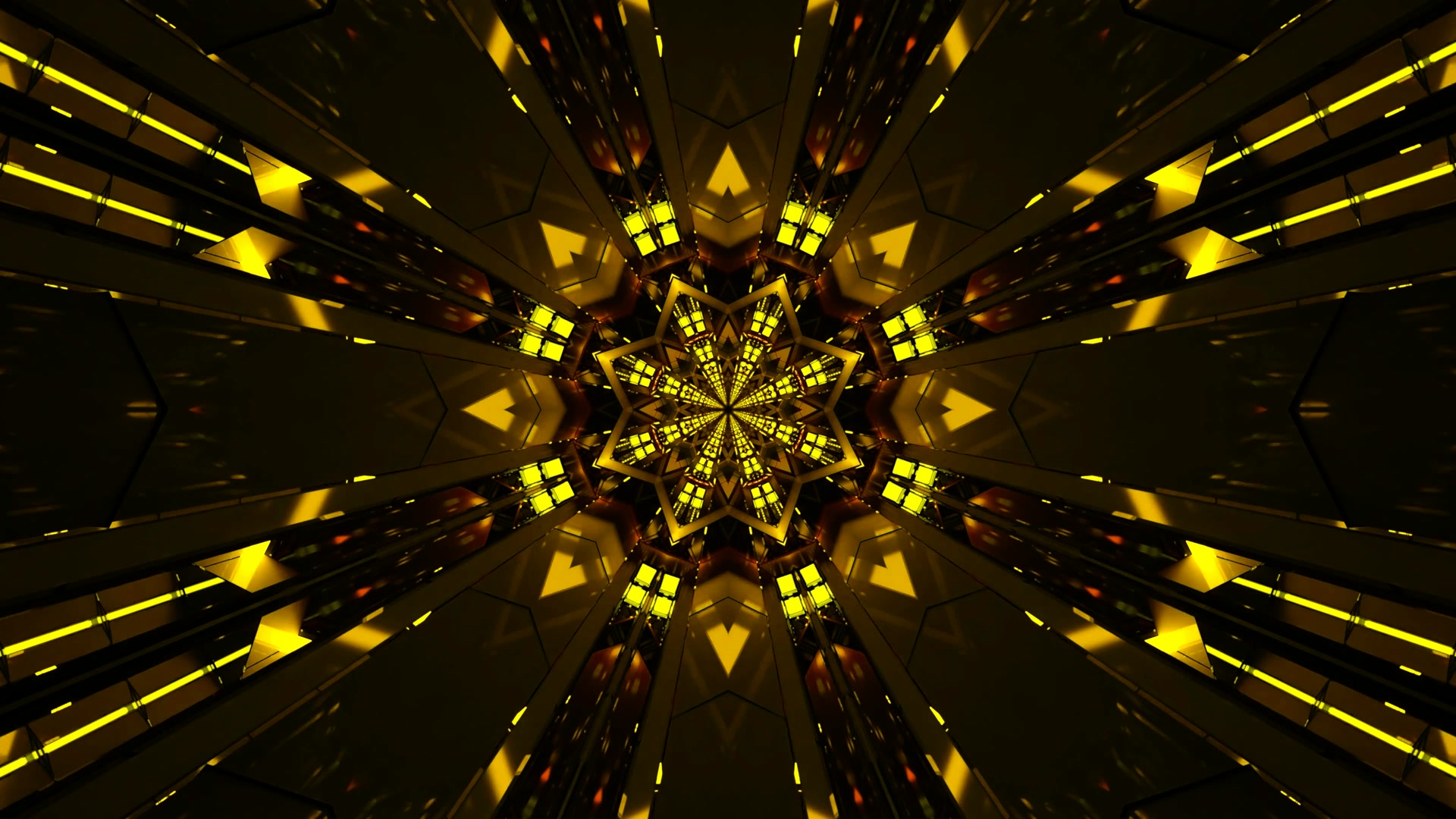 Guld Neon Tunnel Kaleidoskop 4K UHD 60fps Pauseskærm VJLoops