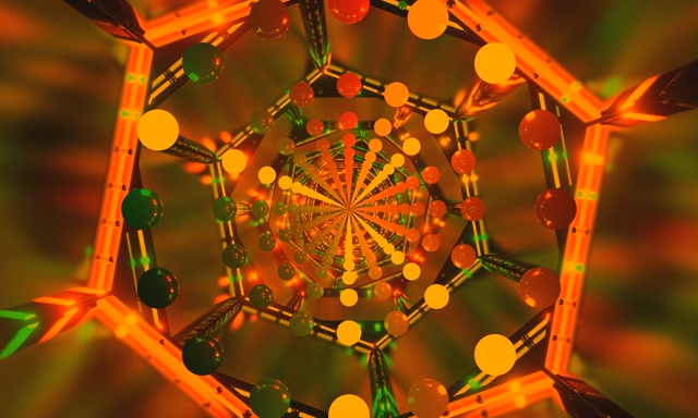 Neon Tunnel Orange Grøn Kugler 60fps 5:3 wide Pauseskærm VJLoops