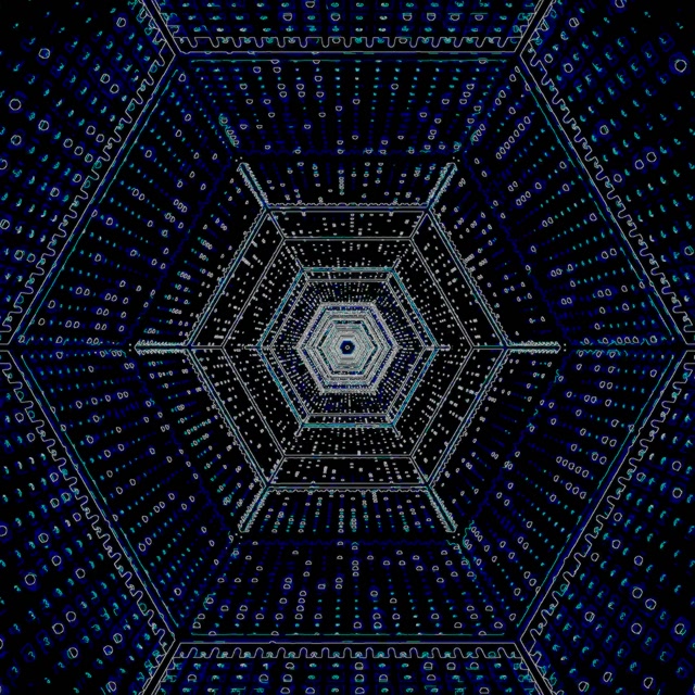 VJ Loop Neon Tunnel Blå Sekskant Hvirvel 1:1 Kvadrat 60fps Pauseskærm