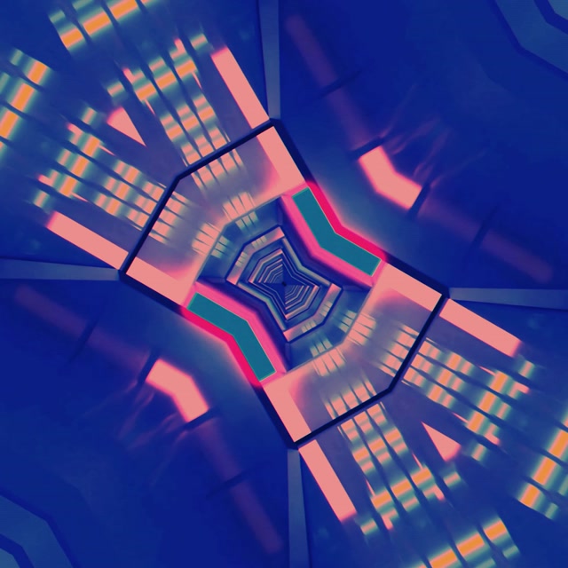 Neon Tunnel Spiraling Hexagon Vortex | 1:1 Square 60fps Screensaver VJ Loop