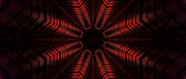 Neon Tunnel Rød Stjerne Kaleidoskop VJ Loop 21:9 Ultrawide 60fps Pauseskærm