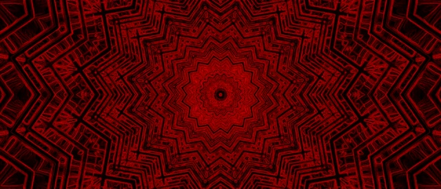 Rød Fraktal Kaleidoskop Neon Tunnel VJ Loop 21:9 Ultrawide 60fps Pauseskærm