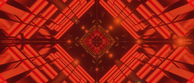 Rød Neon Tunnel Kaleidoskop Diamant VjLoops 21:9 Ultrawide 60fps Pauseskærm