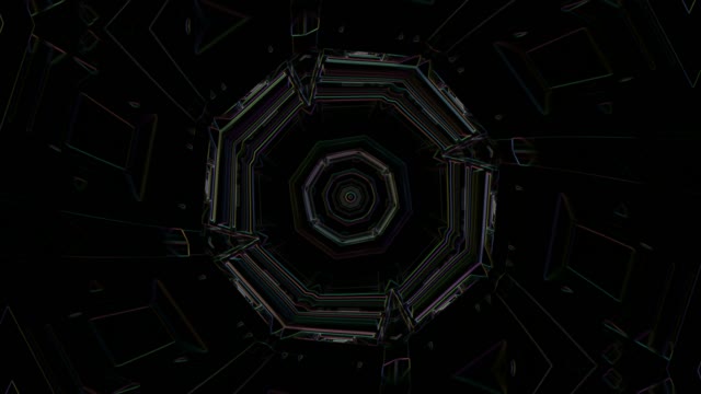 Neon Tunnel 60fps - Geometric Octagon Corridor with Glowing Cyan and Purple...