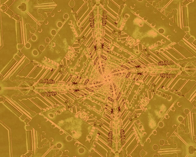 Neon Tunnel Goldene Schaltkreis Kaleidoskop VJ Loop 5:4 Industrial 60fps Bildschirmschoner