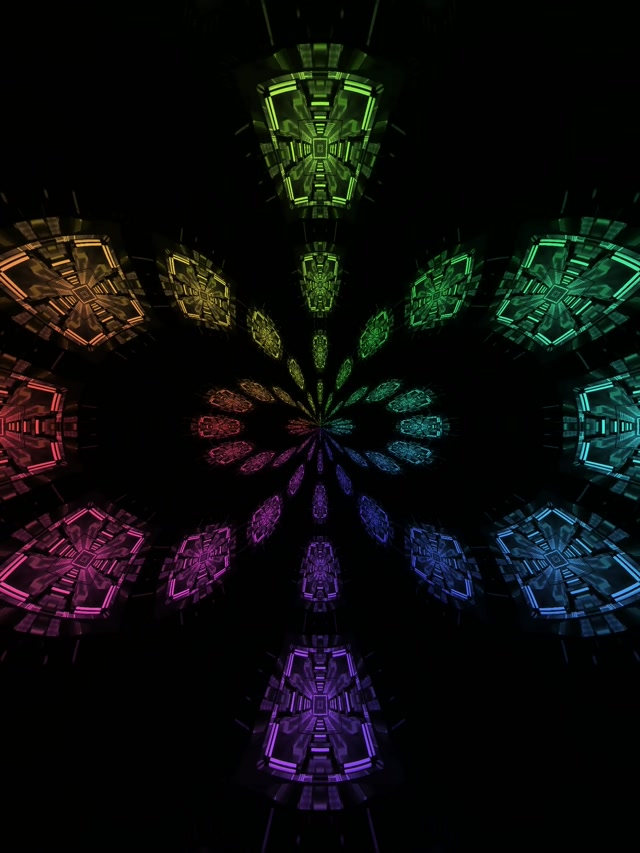 Regenbogen Fraktal Kaleidoskop Neon Tunnel VJ Loop 3:4 iPad Portrait 60fps Bildschirmschoner
