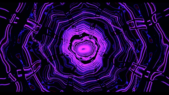 Μοβ Neon Σήραγγα Κυκλώματος - Αφηρημένο Τεχνολογικό Γεωμετρικό VJ Loop Φόντο