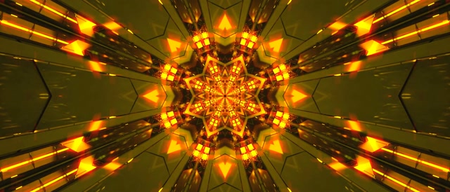 Neon Tunnel Golden Kaleidoscope Star Burst VJ Loop 21:9 Ultrawide 60fps Screensaver
