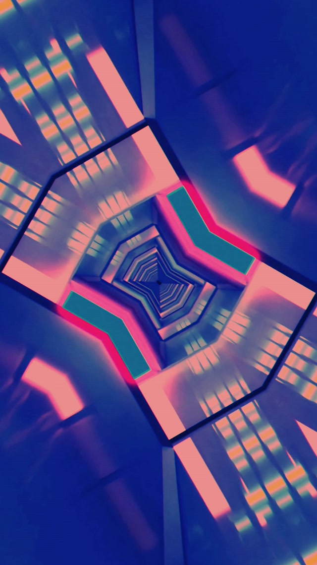 Neon Tunnel Spiraling Hexagon Vortex 9:16 Reels 60fps VJ Loop Screensaver