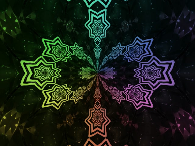 Neon Tunnel Rainbow Star Mandala Screensaver 4:3 Classic 60fps VJ Loop