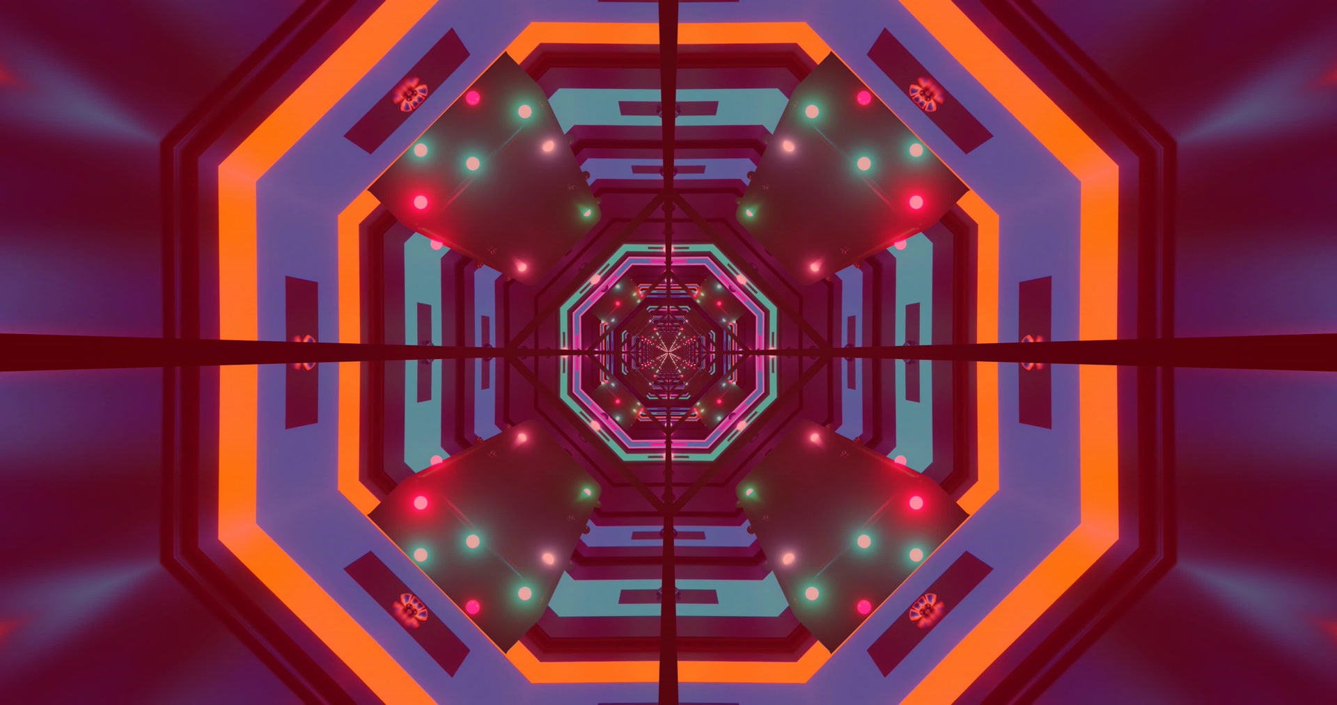 Túnel de Neón Salvapantallas 4K UHD 60fps Vj Loop Octógono Púrpura Naranja