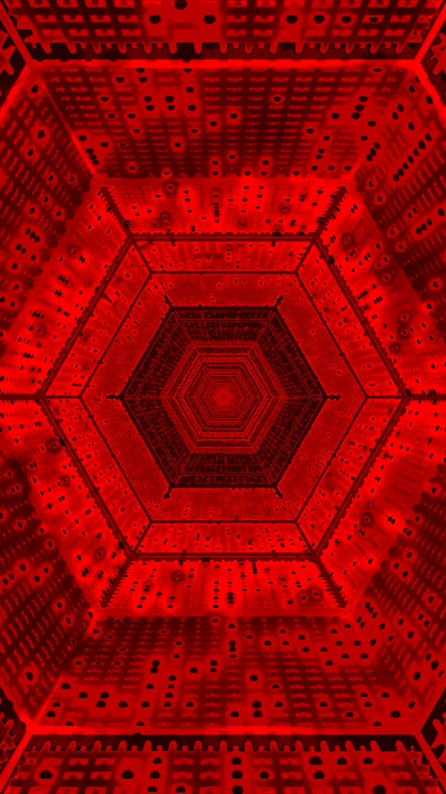 9:16 Reels Túnel de Neón Carmesí 60fps Vórtice Hexágono Fractal Salvapantallas Animación VJ