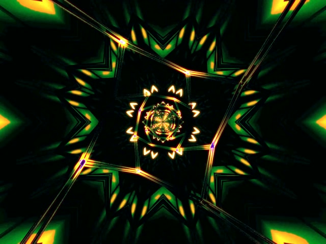 Vj loop Neon Tunnel Star Kaleidoscope Green Gold 4:3 classic 60fps screensaver