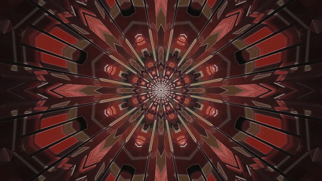 Túnel Caleidoscopio Geométrico Rojo - Bucle Fondo Movimiento Radial Abstracto