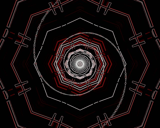 Vj loop Túnel de Neón Rojo Octágono Espiral 5:4 industrial 60fps Salvapantallas