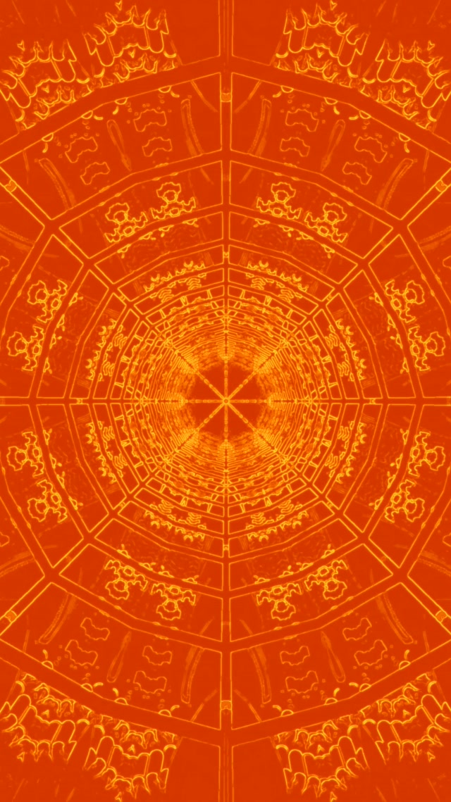 Túnel Neón Naranja Mandala Vórtice VJ Loop 9:16 Reels 60fps Salvapantallas