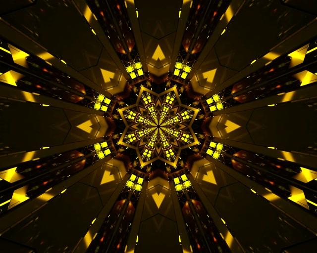 Neoon Tunnel Kuldne Täht Kaleidoskoop VJ Loop 5:4 Tööstuslik 60fps Ekraanisäästja