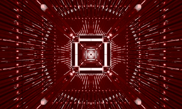Red Neon Tunnel Vj Loop 60fps Screensaver 5:3 Wide Infinite Square Vortex